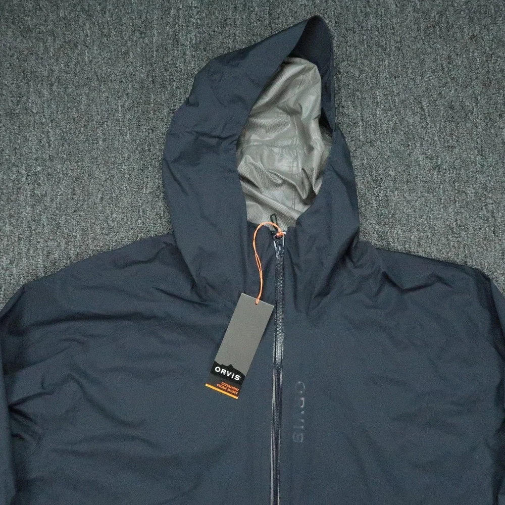 Orvis Jacket Mens XXL Navy Blue Ultralight Storm 2.5L Full Zip Hooded Waterproof